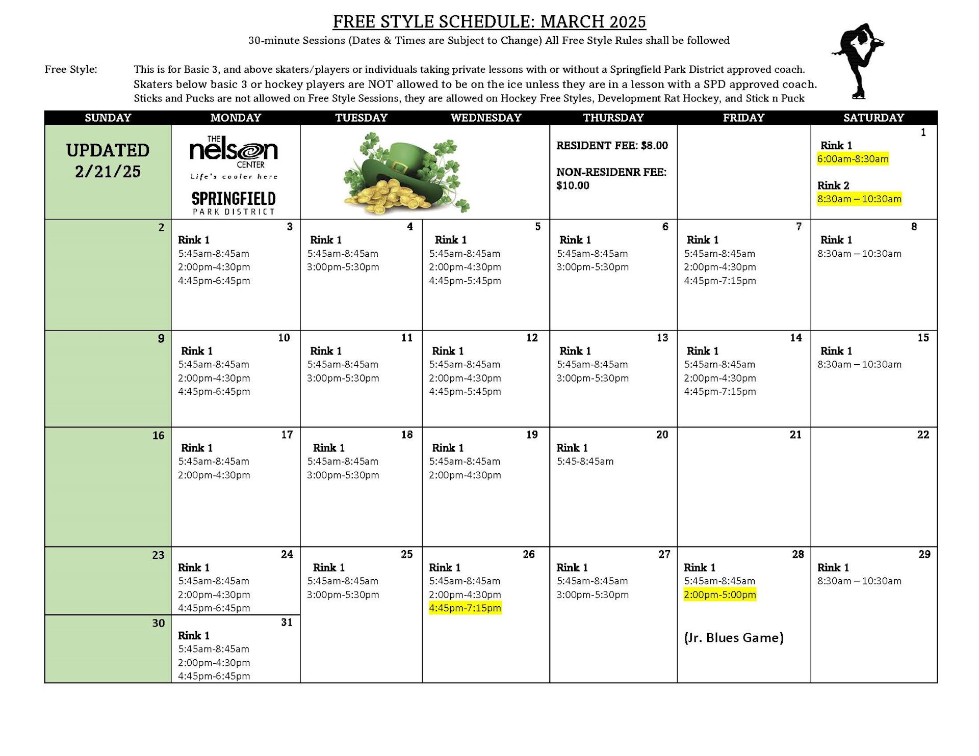 2025 March Free Style Schedule